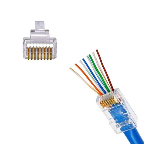 Cat6 Rated Rj45 Pass Through Crimp Connectors Pack of 100 Pcs | ATS Cables